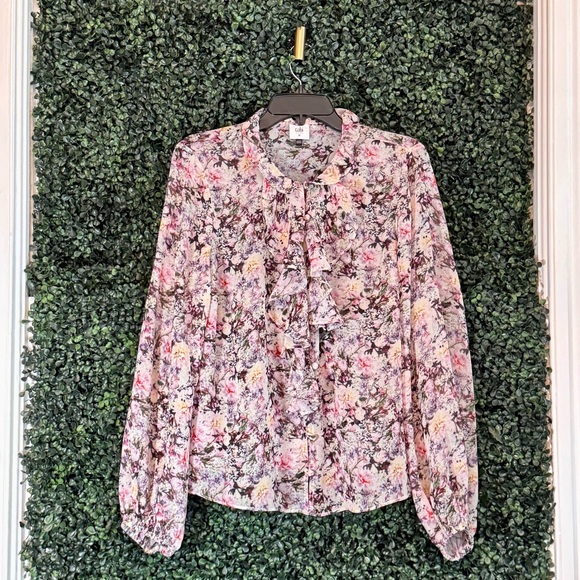 CAbi Pink Floral Ruffle-Front Long Sleeve Blouse - Picture 5 of 5